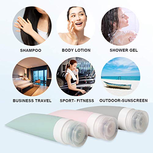 Flacon Vide Voyage MEYUEWAL Ensemble Bouteille de Voyage en Silicone 3pcs(80ml) sans BPA FDA,Portable Set de Soin de Toilette pour Lotion, Shampooing, Parfait pour Voyage, Vacances, Camping