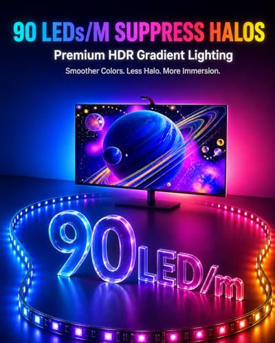 QTU TV LED Backlight with Sensor, LED Sync Lights for TV 55-65 Inch, Smart Camera Sync to Screen, Ambient RGB Strip Lights for Gaming & Home Theater, App Control (14.7ft)