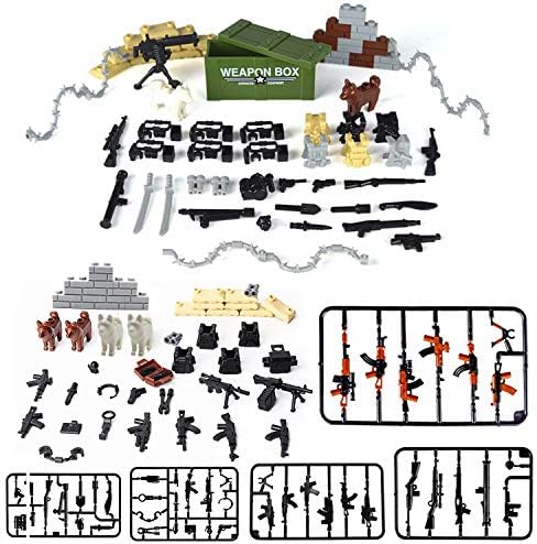 Minifigures Weapons Set, Bunker, Weapon Boxs, Barbed Wires, Bagpacks of Soldier Special Force in World War II for Customize minifigures (Weapons Set)