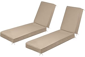 Sundale Outdoor Water-Resistant Olefin Chaise Lounge Cushions Set of 2, Durable Thick Lounger Pad with Straps, Perfect for Patio, Garden, Living Room (Khaki, 80" W x 26" D x 4" T)