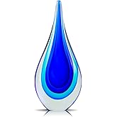 9" Tall Sculpture Hand Blown Glass Decor, Paperweight for Office Desk, Modern Glass Art Figurines Mediterranean Beach House Decor, Living Room Coffee Shelves Table Top Decoration (Blue)