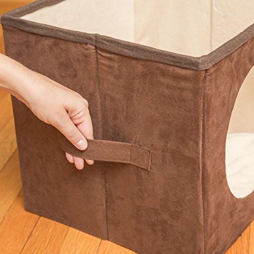 Original ZEN DEN Cat Hideaway Ottoman by Easyology -Enclosed Condo, Covered Cube Cat Bed, 100% Pet Friendly and Soft, Comfortable- Connects To Our Cat Tunnels to Make a Fun Interactive Play Toy