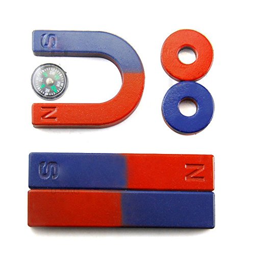 AOMAG 6pcs/Set Magnet Kit for Education Science Experiment Tools Icluding Bar/Ring/Horseshoe/Compass Magnets