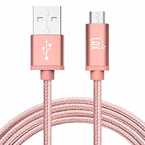 LAX Gadgets Braided Nylon Micro USB Charging and Data Sync Cable, 480 Mbps Data Transfer via USB 2.0 (10 Feet, Rose Pink)
