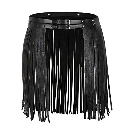Alvivi Womens Adjustable Waistband Faux Leather Fringe Dress Belt