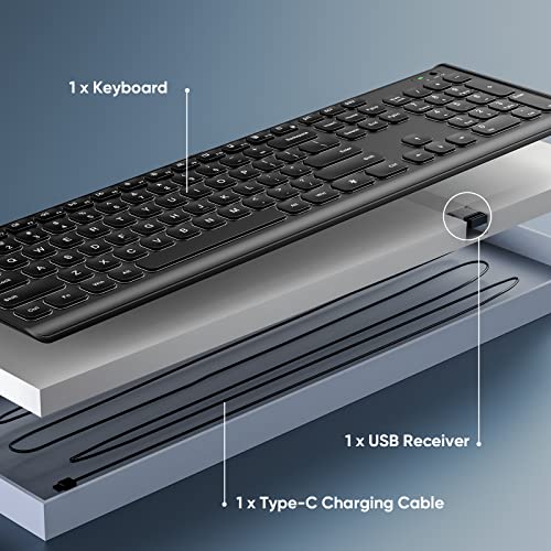 Qwecfly Wireless Keyboard, 2.4Ghz UltraSlim Rechargeable Backlit