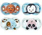 RazBaby Keep-It-Kleen Pacifiers - Pack of 4 (Finley Clown Fish, Ethan Penguin, Percy Puppy & Panky Panda)