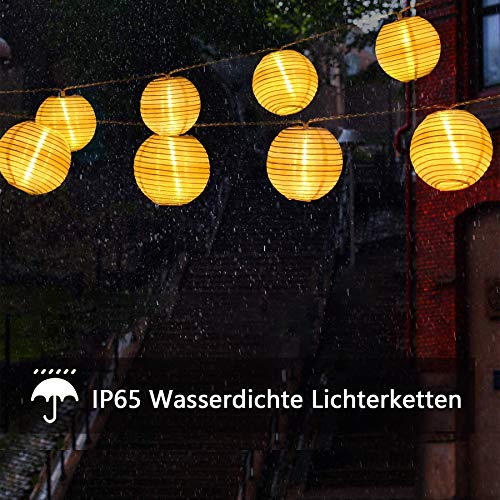 Lezonic Solar Lichterkette Lampion Außen, 8 Meter 30 LED Laternen 8 Modi Wasserdicht Solar Beleuchtung für Garten… – Bild 5