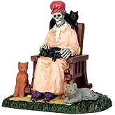Lemax Former Cat Lady Figurine, #62428, Polyresin for Halloween Village | Ghostly Cat Lady Still Tends Her Feline Friends | 2.5 x 2.5 x 2 In | Spooky Town Village Display