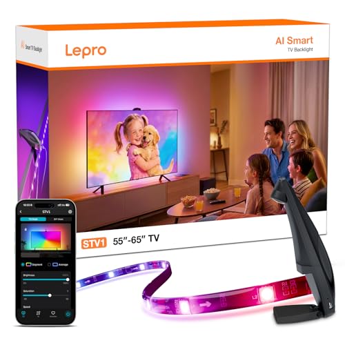Lepro STV1 AI LED Strip TV Backlight with Camera, 3.6 m for TVs 55-65 Inches, Sync Screen and Music, Function with Alexa/Google Home, RGB+IC Backlight for Gaming, Movies, Adapter