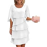 Womens Casual Tiered Layed Slit Half Sleeve Crewneck Dress Summer Loose Tunic Aline Wedding Cocktail Midi Dresses 2026