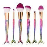 Coshine 6pcs/set Colorful Rainbow Mermaid Nylon Hair Makeup Brush Set, for Foundation, Eyeshadow, Blush, Cream, Concealer, Loose Powder