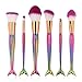 Coshine 6pcs/set Colorful Rainbow Mermaid Nylon Hair Makeup Brush Set, for Foundation, Eyeshadow, Blush, Cream, Concealer, Loose Powder