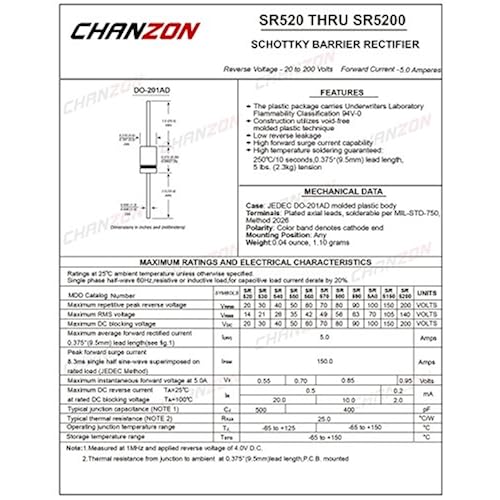 Pack Of 20 Pieces Chanzon Sr560 Sb560 Schottky Barrier