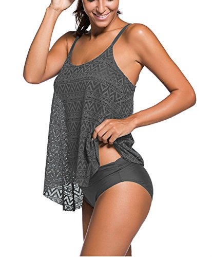 Socluer-Damen-Sportlich-Tankini-Top-Bandeau-Bikini-Sets-Zwei-Stck-Beachwear-Gepolstert-Badeanzug