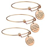 Birthday Gifts for Women Girls - 3PCS Stainless Steel Inspirational Charm Bracelets Jewelry Set Motivational Expendable Bangles Anniversary Gift Ideas (Rose-Gold)