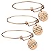 iJuqi Birthday Gifts for Women Girls - 3PCS Stainless Steel Inspirational Charm Bracelets Jewelry Set Motivational Expendable Bangles Anniversary Gift Ideas (Rose-Gold)