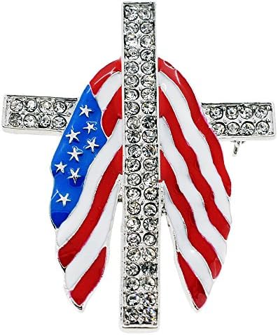 Fabuzone American Flag Patriotic Cross Crystal Pin Brooch