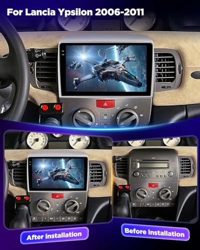 NHOPEEW 4+64G Android Autoradio per Lancia Ypsilon 2006-2011 con Carplay e Android Auto - Schermo incell da 9 pollici Supporto WiFi GPS Comandi al volante + Telecamera di retromarcia