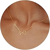 JOBICY Gold Necklace for Women Trendy, Dainty Gold Bow Necklace 14K Gold Plated Necklace Cute Bow Pendant Necklace Simple CZ Bead Bow Chain Choker Necklaces for Women Gold Jewelry Christmas Gifts