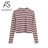 Anself Women Cropped Striped Pullover Sweaters Ribbed Knitted Long Sleeves Sheath Stretchy Jumpers Crop Knitting Top