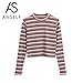 Anself Women Cropped Stripped Pullover Knitted Sweaters Shirts Ribbed Long Sleeves Sheath Stretchy Jumpers Crop Knitting Top Red