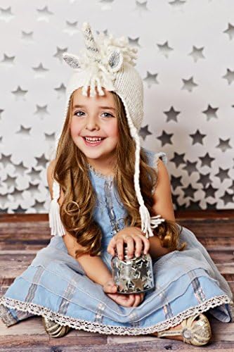 The Blueberry Hill "Ella" Unicorn Knitted White with Mettalic Silver Stripe Hat | Super Soft Baby Winter Hat and Photography Prop (Small 12-24 Months)