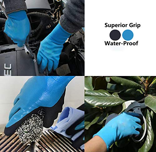 Waterproof Work Gloves 2 Pairs, Double Latex Coated Grip and Comfortable, Improved Dexterity for Outdoor Garden Watering Car Cleaning Multipurpose, Size for Men L, XL Hands -2 Pack - Thumbnail 3