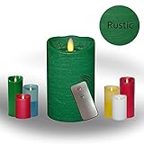New! AEON Moving Wick Flameless Wax Pillar Candle with Timer and Remote Control - Most Realistic Swaying Flame. Safe, Clean, Classy Decor. Ideal Candle Replacement. Unscented 3.5x5" Rustic Green