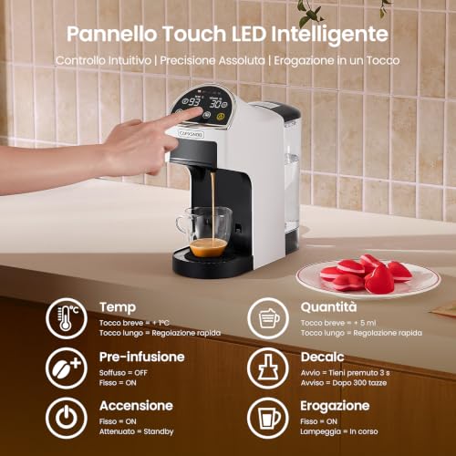 Magician2 Macchina da Caffè a Cialde e Capsule 5 in 1 per Casa e Ufficio | Adatto per ESE 44mm, Nespresso, Dolce Gusto, A Modo Mio, Macinato - Auto-Lock, TouchLED, Volume/Temp Regolabili, Preinfusione