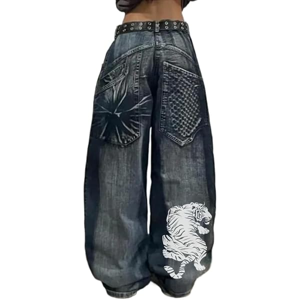 Unisex Y2K Hip Hop Street Jeans Skeleton Print Gothic Baggy
