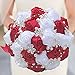 S_SSOY Customizable Romantic Wedding Bouquets Silk Flowers Bridal Holding Roses Bride Bridesmaid Brooch Bouquet with Pearl Diamond Crystal Ribbon Valentine's Day Free Corsage (Wine Red+White)