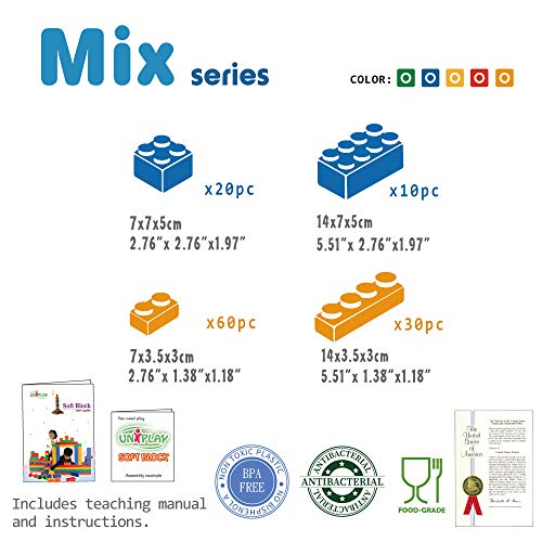 UNiPLAY Mix Series Jumbo Soft Building Blocks - Non-Toxic, & BPA-Free - 24-Piece Multi-Color Set