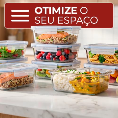 Kit 4 Potes de Vidro Herméticos 1040ml com Tampa Silicone Azul | Marmita Fitness, Meal Prep, Conservação de Alimentos e Organização de Cozinha