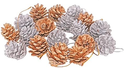Youbedo 18 PCS Gold And Silver Tipped Real Natural Dried Pine Cones With String,Perfect For Christmas,Centerpieces,Bowl Filler,Displays Crafting And Holiday Decor (4-5cm)