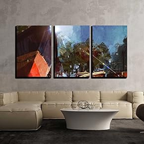3 Piece Canvas Wall Art - Painting of Boat at The Dock for Repairs at Seaside - Modern Home Art Stretched and Framed Ready to Hang - 16"x24"x3 Panels