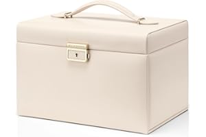 Vlando Velvet Jewelry Organizer Box for Women, Large Leather Jewelry Storage Box with Locked, Mirrored, 3 Drawer for Watch Ne