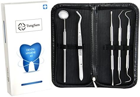 Dental Tool Kit by TungSam - Dental Hygiene Kit | Includes Dental Pick, Tarter Scraper/Scaling Instrument, Tweezers, Mouth Mirror - Professional Surgical Grade Dentist Approved Tools