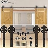 WINSOON 13FT Indoor Big Wheel Antique Black Roller Track Barn Wood Sliding Door Hardware Steel Rail Set Fit Double Door