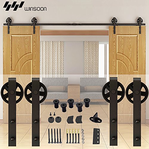 Buy WINSOON 10FT Exterior Country Double Steel Sliding Door Tracks Roller Barn Door Hardware Kit