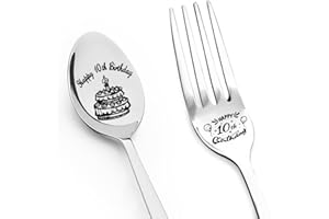 Happy 10th Birthday Gift for Daughter Son Spoon Fork Set for Brother Sister 10 Yrs Old Birthday Gifts for Friends Engraved Fo
