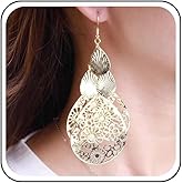 Andelaisi Boho Teardrop Dangle Drop Earrings Vintage Filigree Waterdrop Earrings Gold Hollow Carved Earrings Tribal Chandelier Statement Earrings Jewelry for Women
