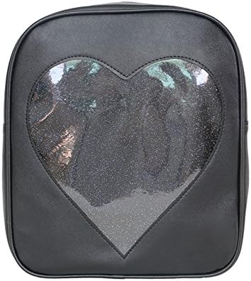 YingTech Teens Girls Candy PU Leather Backpack Bag Plastic Heart Beach School Bag (Black)