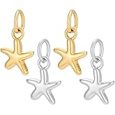 PH PandaHall 4pcs 925 Sterling Silver Charms Stars Charms for Bracelets, Platinum/Golden Stars Charm Dangle Pendant for Women Necklace Earring Jewelry Making DIY Crafts, 9x6.5mm