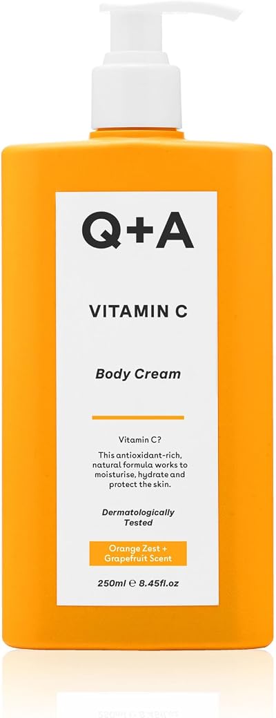 Q+A Vitamin C Body Cream 250ml Hydrating Brightening Moisturiser Dry Skin Tone