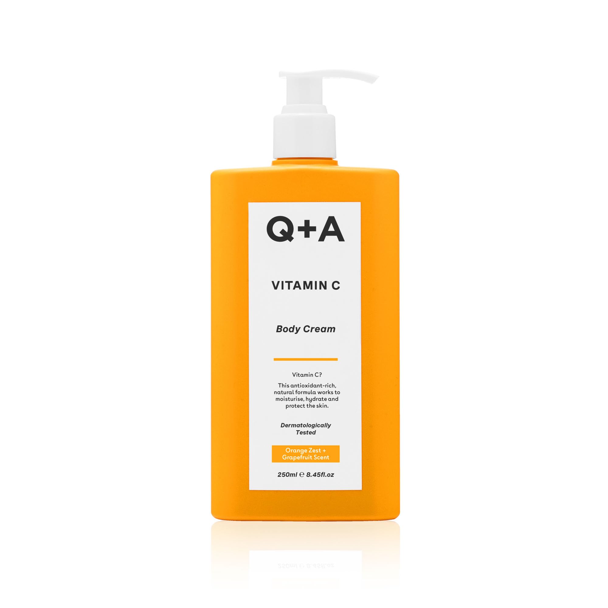 Q+A Vitamin C Body Cream (250ml), Hydrating and Brightening Body Moisturiser for Dry Skin with Shea Butter and Ginger Root Extract, Evens Skin Tone and Boosts Radiance, Natural Skincare