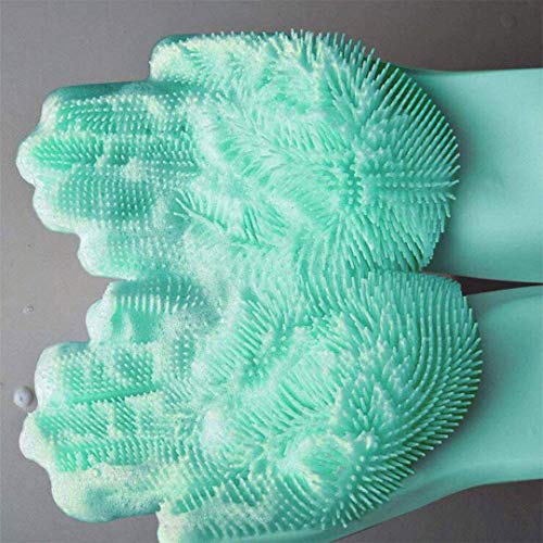 image for Maxtry 1 Pair Magic Silicone Gloves with Wash Scrubber, Reusable Brush