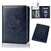 GDTK Leather Passport Holder Cover Case RFID Blocking Travel Wallet (Dark Blue)