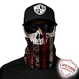 SA Company Face Shield Protect Wind, Dirt and Bugs. Keep Warm. Worn as Balaclava, Neck Gaiter, Head Band, Doo RAG For Hunting, Fishing Running, Boating Cycling and Salt Lovers - Thin Red Line Skull