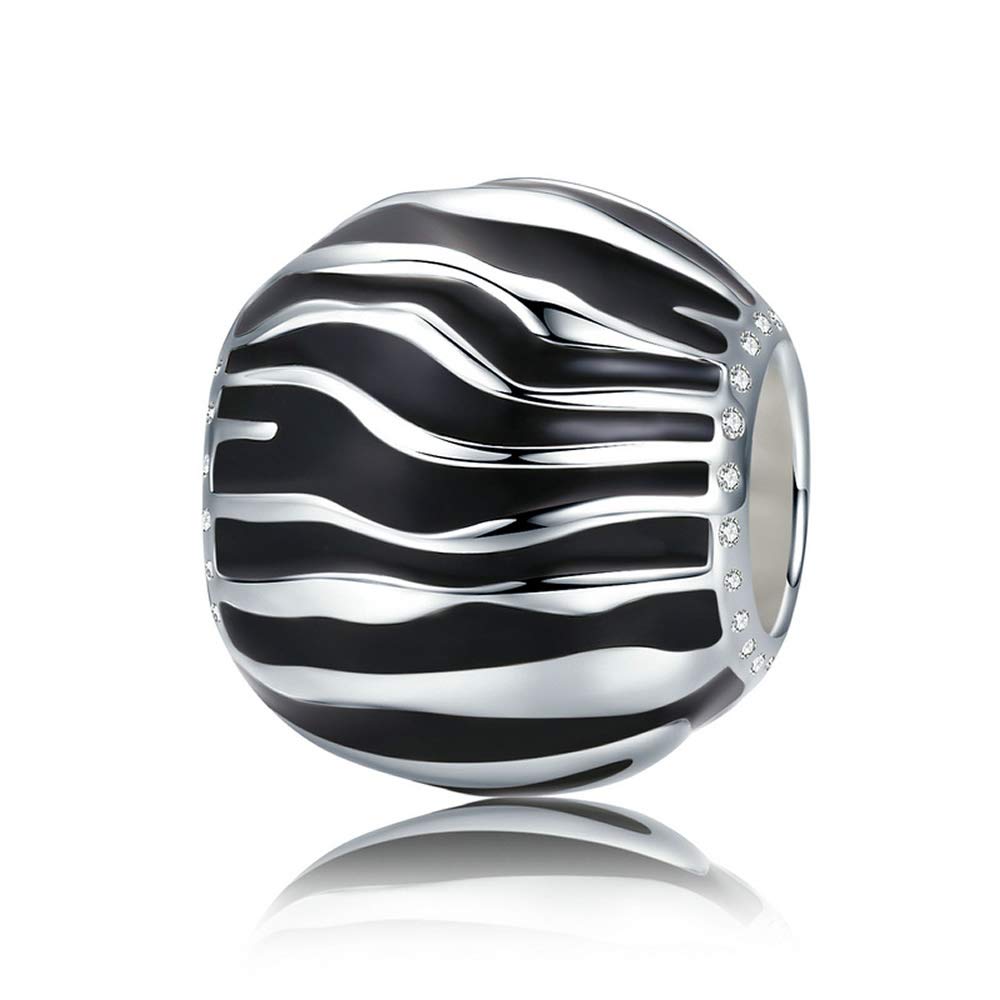 Bijoux Blu Black & White 925 Sterling Silver 2 Style Fleeting Time Black & White Enamel Beads fit Women Bracelets Necklaces Jewellery